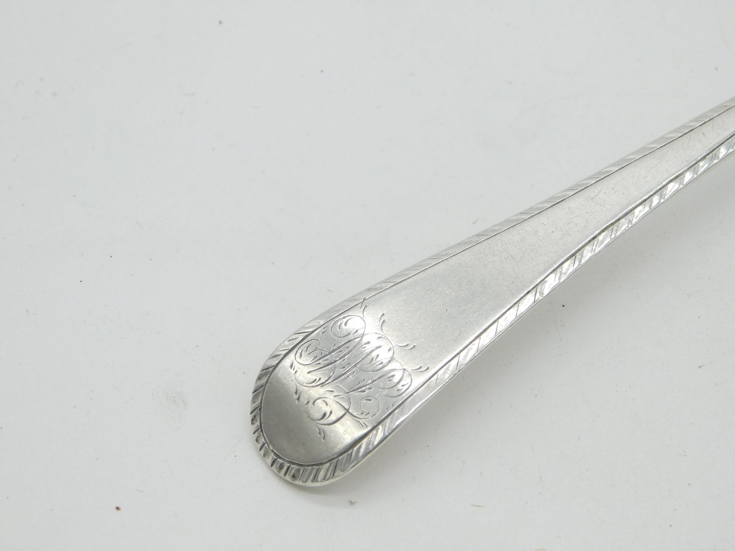 George II Sterling Silver Bright Cut Monogram Serving Spoon Antique 1754 London