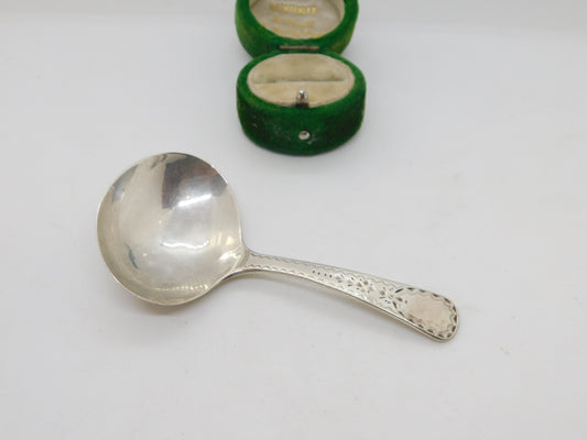 George III Sterling Silver Bright Cut Tea Caddy Spoon Antique 1804 London