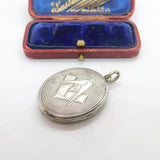 Victorian Sterling Silver Masonic Compass Locket Pendant Antique c1890