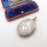 Victorian Sterling Silver Masonic Compass Locket Pendant Antique c1890