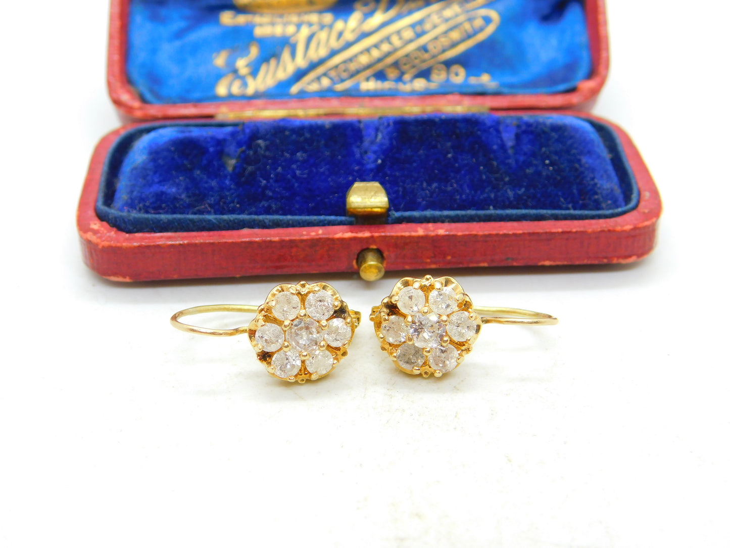 Daisy Set 1.6ct Diamond 18ct Gold Drop Pendant Earrings Antique Edwardian c1910