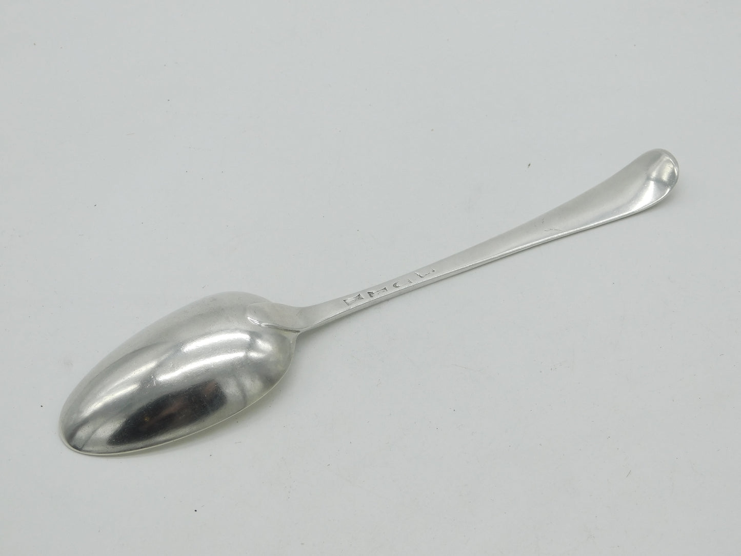 George II Sterling Silver Bright Cut Monogram Serving Spoon Antique 1754 London