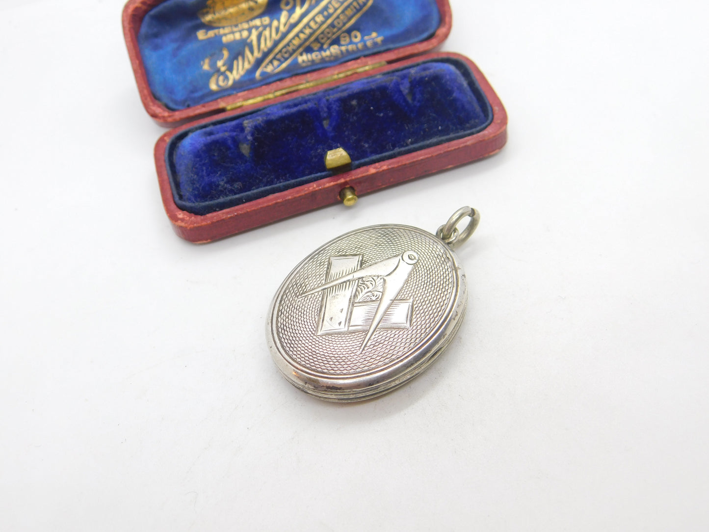 Victorian Sterling Silver Masonic Compass Locket Pendant Antique c1890