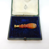 Victorian Boxed 18ct Gold, Banded Agate & Bloodstone Desk Seal Antique c1880