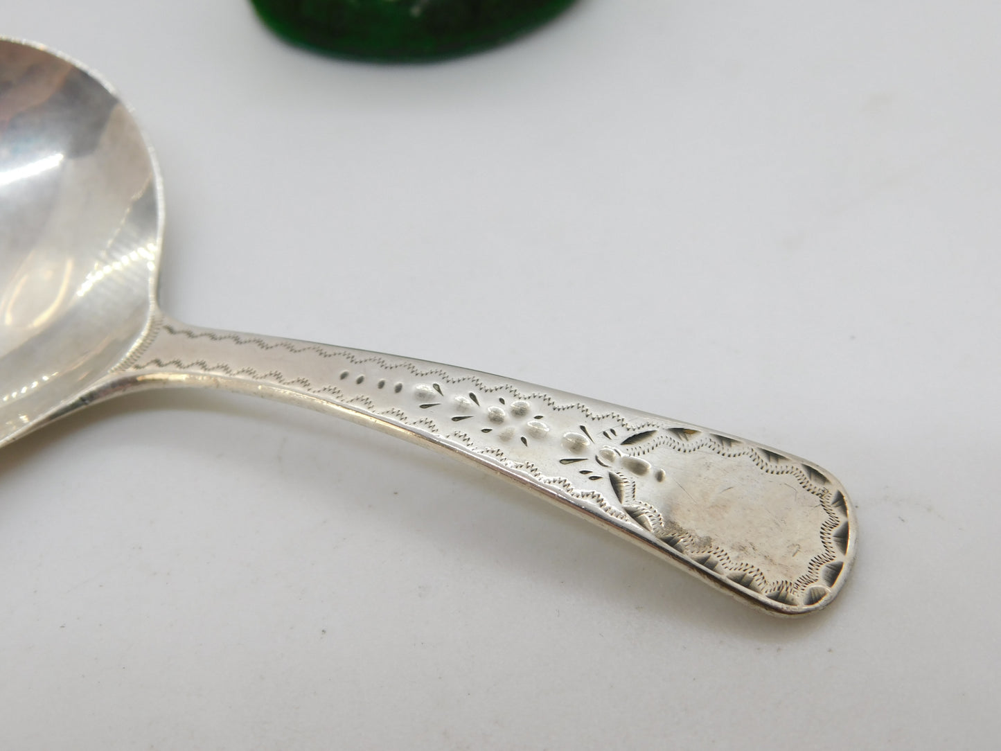 George III Sterling Silver Bright Cut Tea Caddy Spoon Antique 1804 London