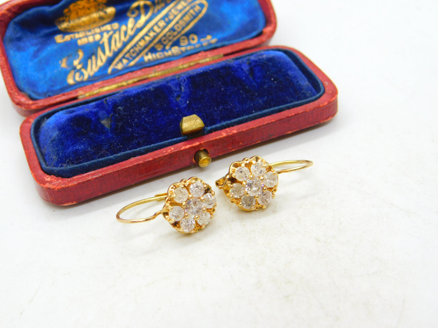 Daisy Set 1.6ct Diamond 18ct Gold Drop Pendant Earrings Antique Edwardian c1910