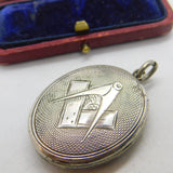 Victorian Sterling Silver Masonic Compass Locket Pendant Antique c1890
