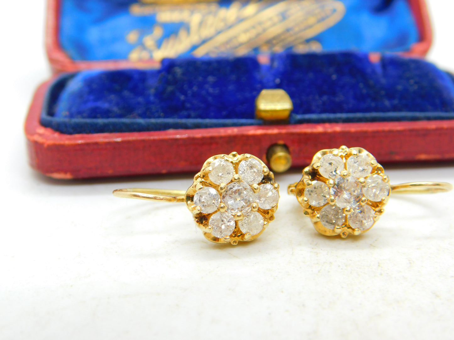 Daisy Set 1.6ct Diamond 18ct Gold Drop Pendant Earrings Antique Edwardian c1910