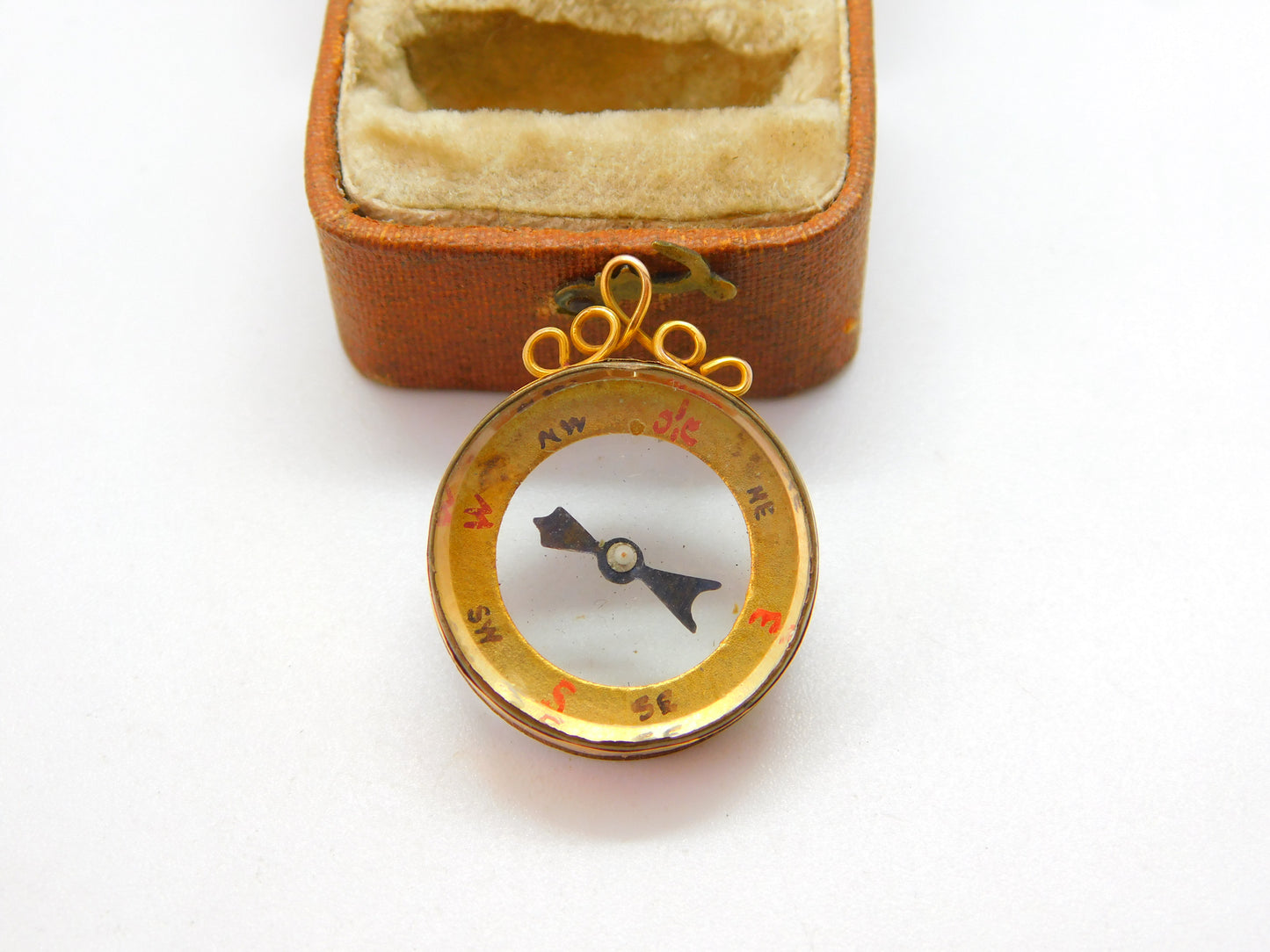 Edwardian 9ct Gold Working Travel Compass Fob Pendant 1906 Antique Birmingham