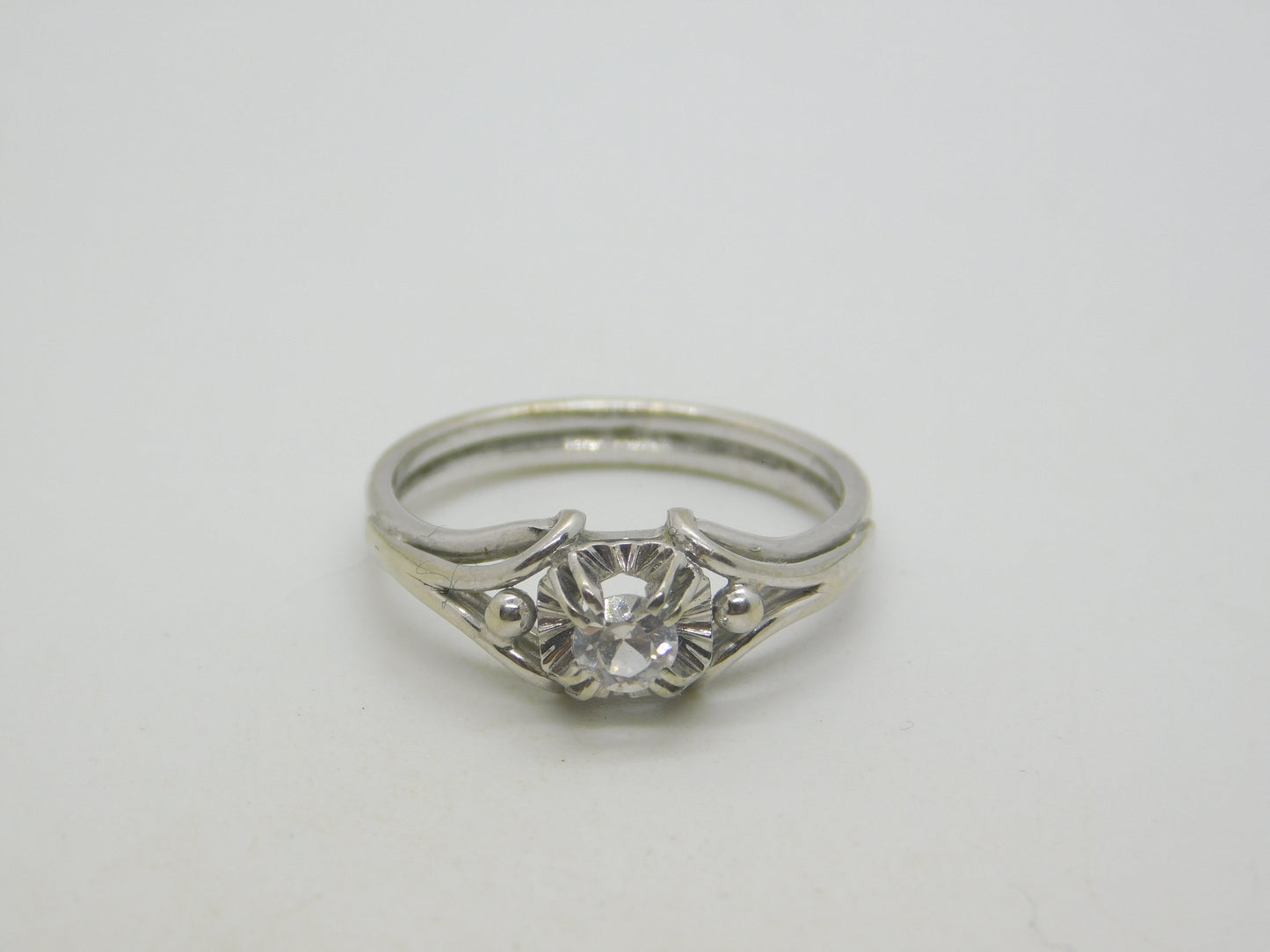 French 18ct White Gold & 0.2ct Diamond Solitaire Ring Antique c1920 Art Deco