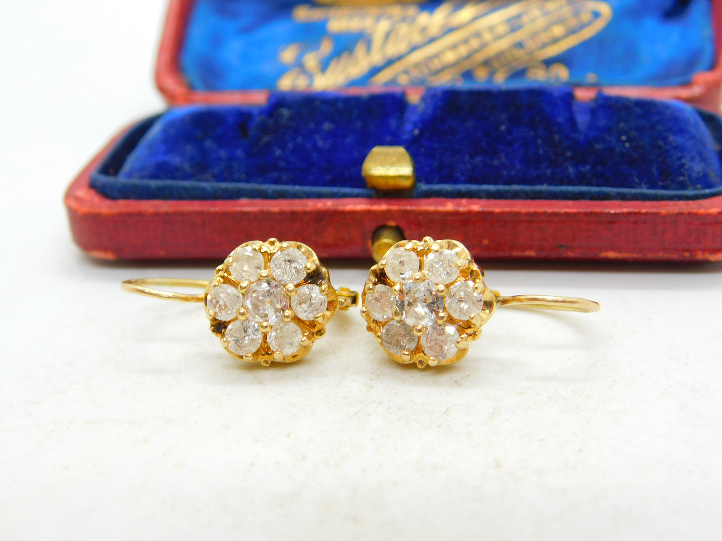 Daisy Set 1.6ct Diamond 18ct Gold Drop Pendant Earrings Antique Edwardian c1910