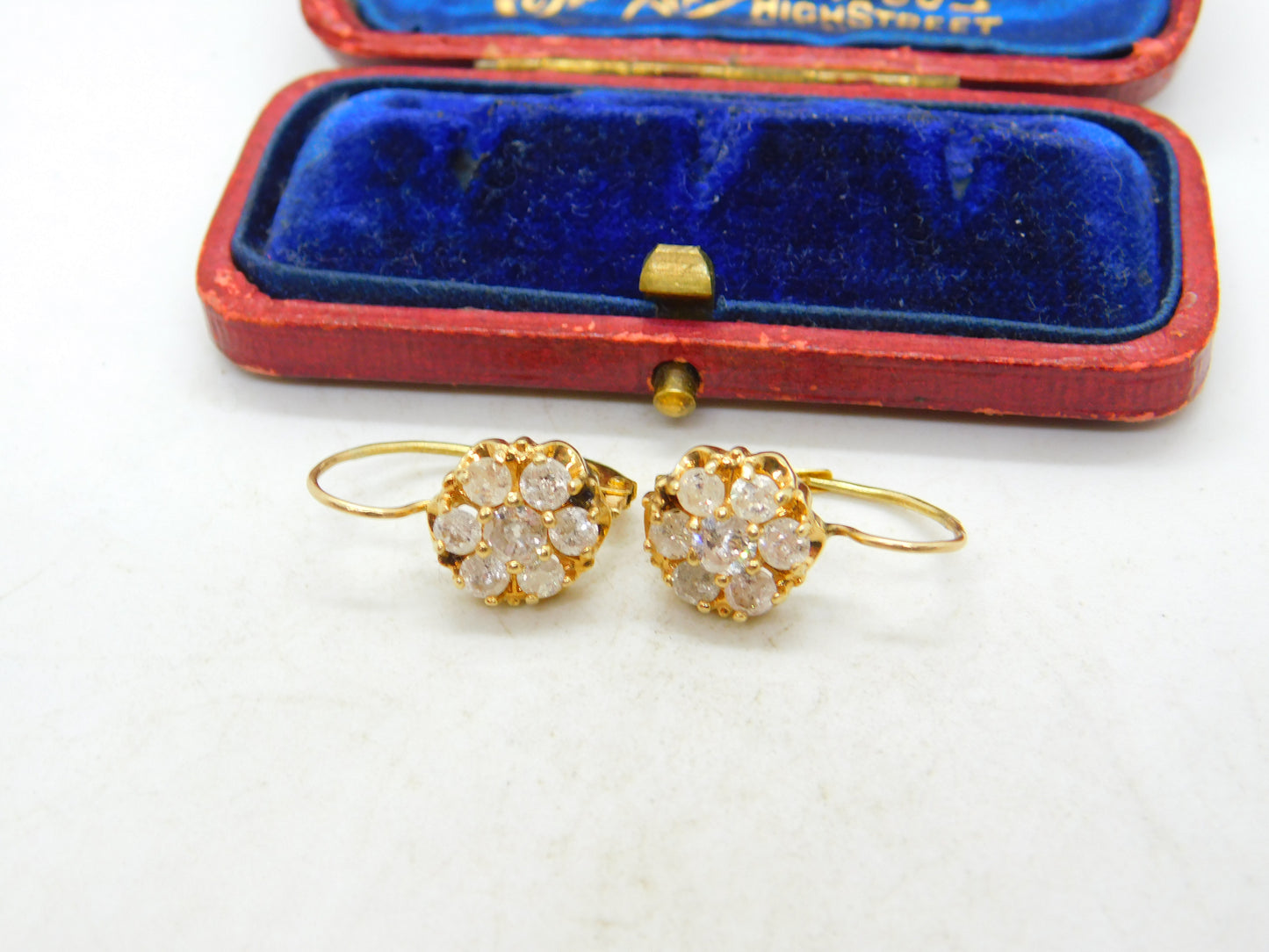 Daisy Set 1.6ct Diamond 18ct Gold Drop Pendant Earrings Antique Edwardian c1910