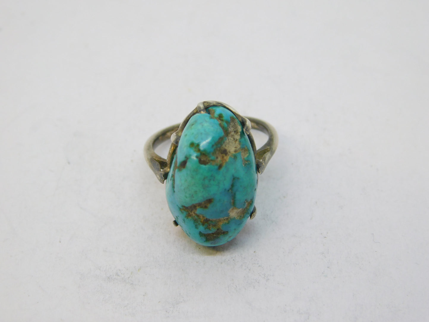 Victorian Sterling Silver Large Natural Turquoise Dress Ring Antique c1900