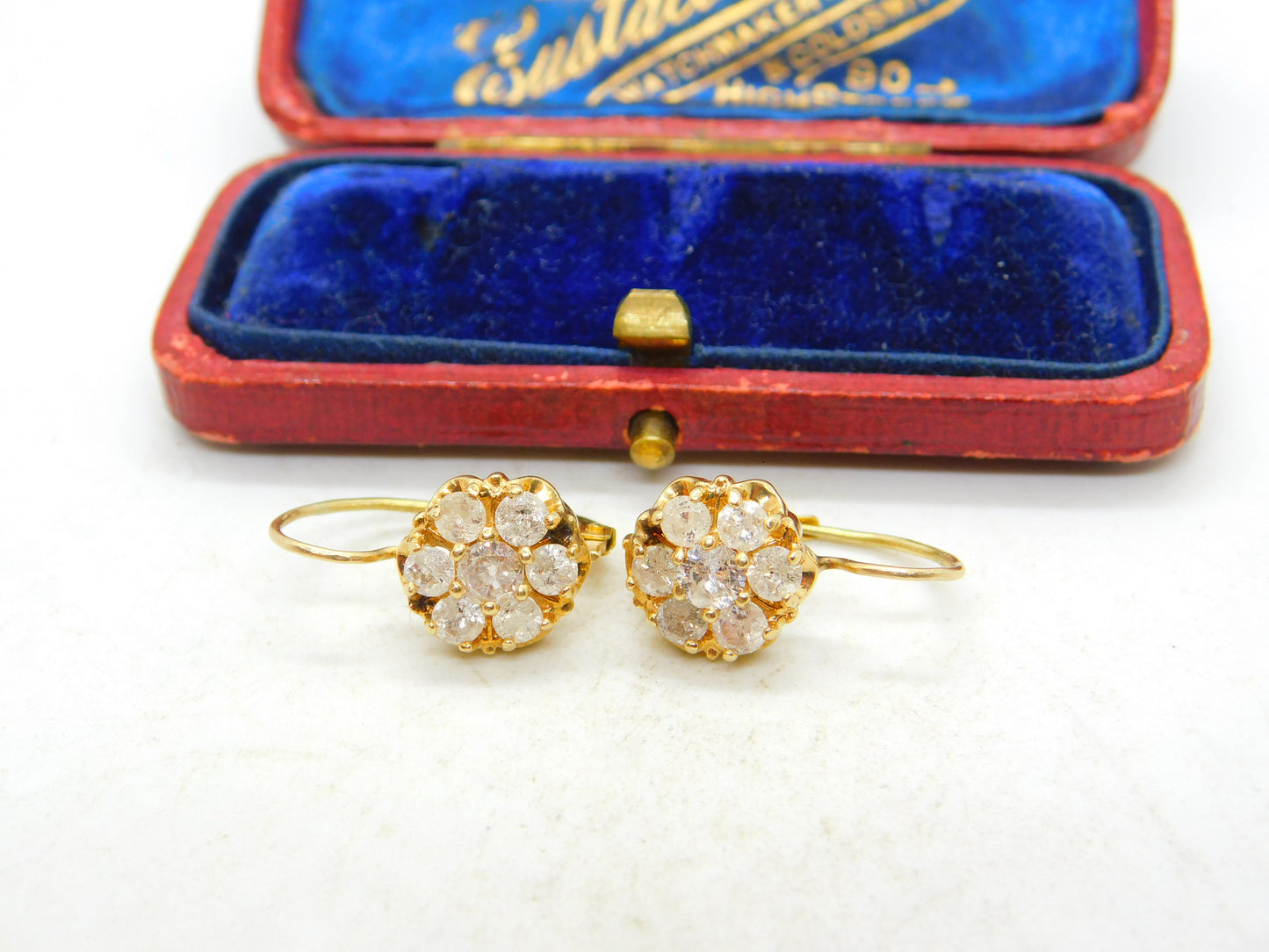 Daisy Set 1.6ct Diamond 18ct Gold Drop Pendant Earrings Antique Edwardian c1910