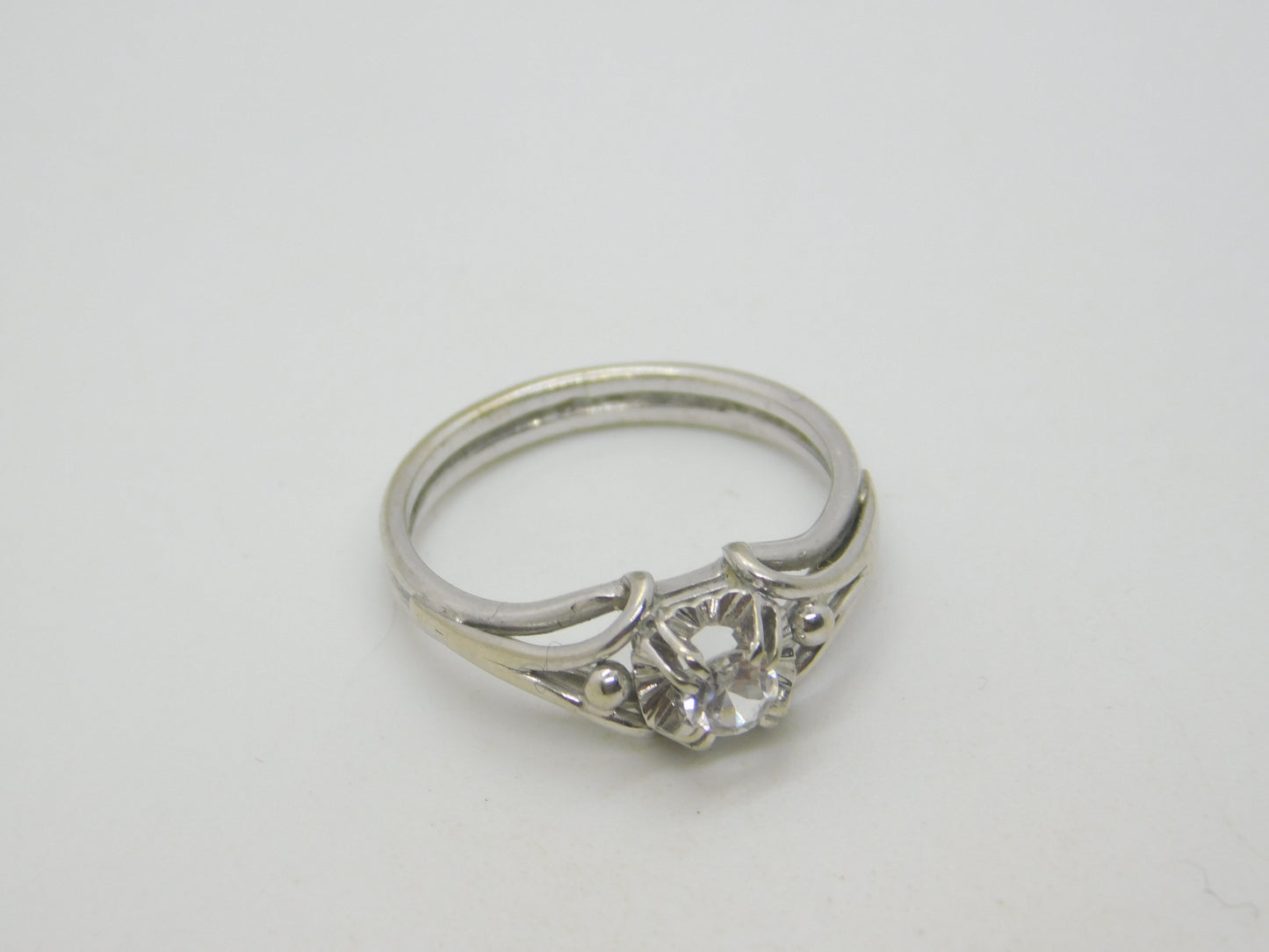 French 18ct White Gold & 0.2ct Diamond Solitaire Ring Antique c1920 Art Deco