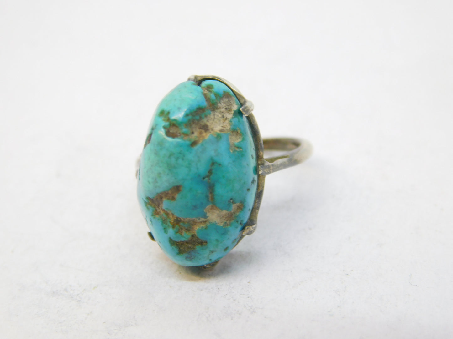 Victorian Sterling Silver Large Natural Turquoise Dress Ring Antique c1900