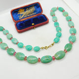 14ct Gold Green Chrysoprase and Rose Quartz Bead Necklace Antique Art Deco c1920