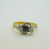 18ct Yellow Gold, Sapphire & Diamond Engagement Ring Vintage 1965 Birmingham