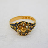 Victorian 18ct Gold Black Enamel 'In Memory Of' Mourning Ring Antique 1870 Birmingham