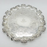 Large William IV Sterling Silver Floral Crested Salver Dish 1837 London Antique