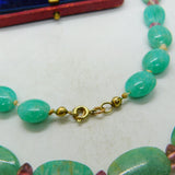 14ct Gold Green Chrysoprase and Rose Quartz Bead Necklace Antique Art Deco c1920