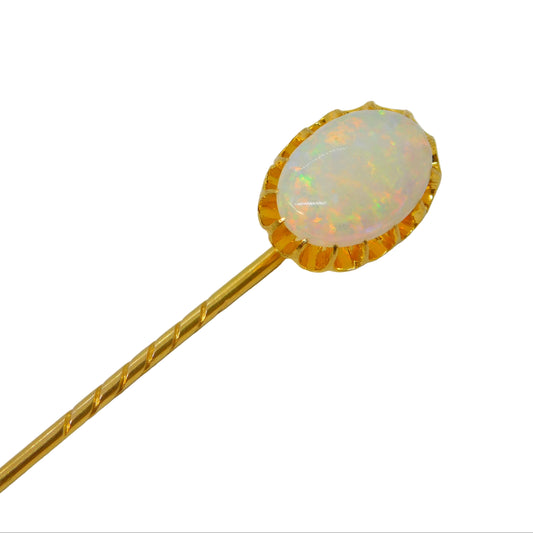 Victorian 18ct Yellow Gold Cabochon White Opal Stick Pin Antique c1890