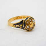 Victorian 18ct Gold Black Enamel 'In Memory Of' Mourning Ring Antique 1870 Birmingham