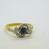 18ct Yellow Gold, Sapphire & Diamond Engagement Ring Vintage 1965 Birmingham