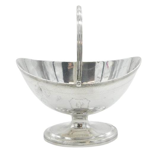 George III Sterling Silver Crested Swing Handle Sugar Basket Antique 1791 London