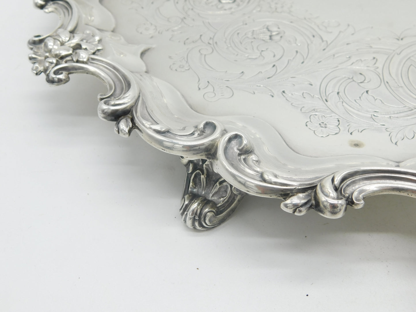 Large William IV Sterling Silver Floral Crested Salver Dish 1837 London Antique