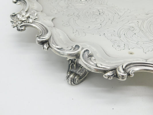 Large William IV Sterling Silver Floral Crested Salver Dish 1837 London Antique