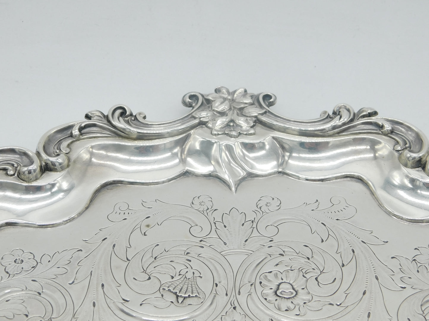 Large William IV Sterling Silver Floral Crested Salver Dish 1837 London Antique