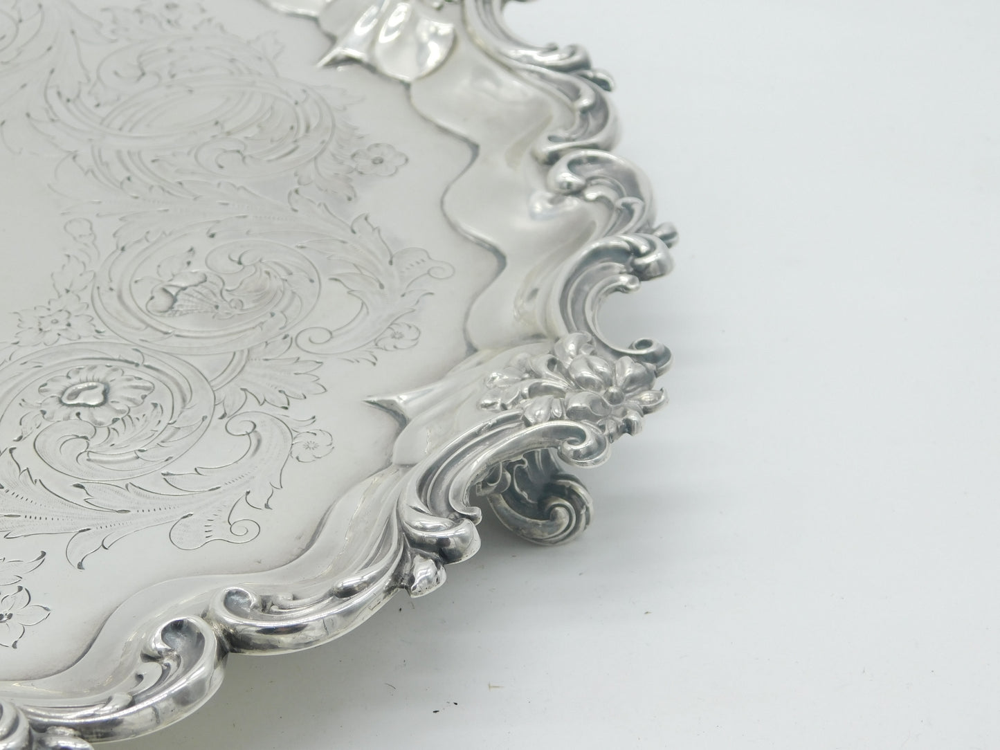 Large William IV Sterling Silver Floral Crested Salver Dish 1837 London Antique