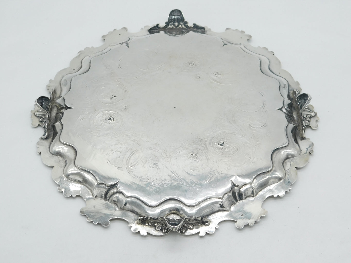 Large William IV Sterling Silver Floral Crested Salver Dish 1837 London Antique