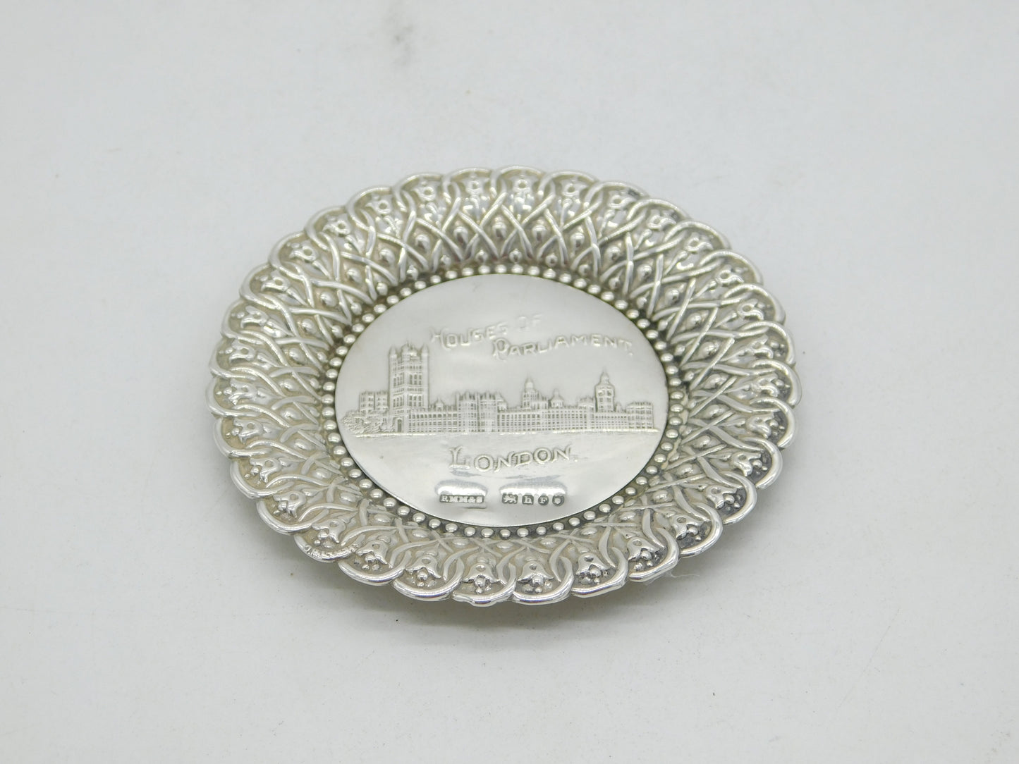 Edwardian Sterling Silver Houses of Parliament Pin Dish Antique 1903 London