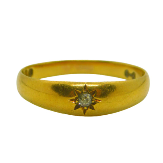 Victorian 18ct Yellow Gold & 0.1ct Diamond Gypsy Ring Antique 1900 London