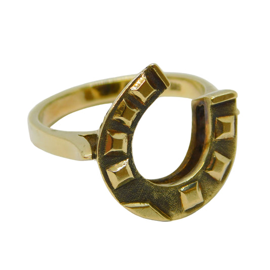 14ct Yellow Gold Lucky Horseshoe Dress Ring Vintage c1970 Continental
