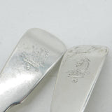 George IV Pair of Irish Sterling Silver Lion Crest Sauce Ladles 1825 Dublin Antique