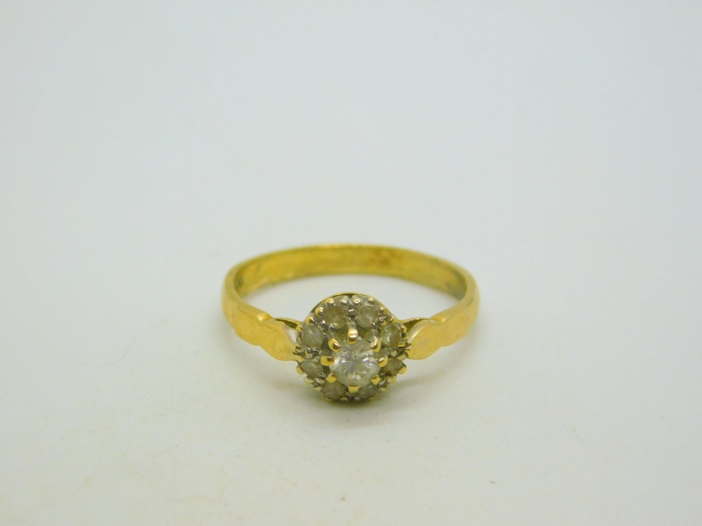18ct Yellow Gold & Diamond Set Floral Cluster Ring Vintage 1996 Birmingham