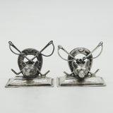 Victorian Pair of Sterling Silver Hunting Fox Mask Place Settings Antique 1899 London