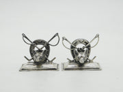 Victorian Pair of Sterling Silver Hunting Fox Mask Place Settings Antique 1899 London