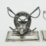 Victorian Pair of Sterling Silver Hunting Fox Mask Place Settings Antique 1899 London