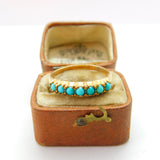 9ct Yellow Gold Seven Stone Turquoise Half Eternity Ring Vintage c1990 London