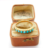 9ct Yellow Gold Seven Stone Turquoise Half Eternity Ring Vintage c1990 London