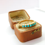 9ct Yellow Gold Seven Stone Turquoise Half Eternity Ring Vintage c1990 London