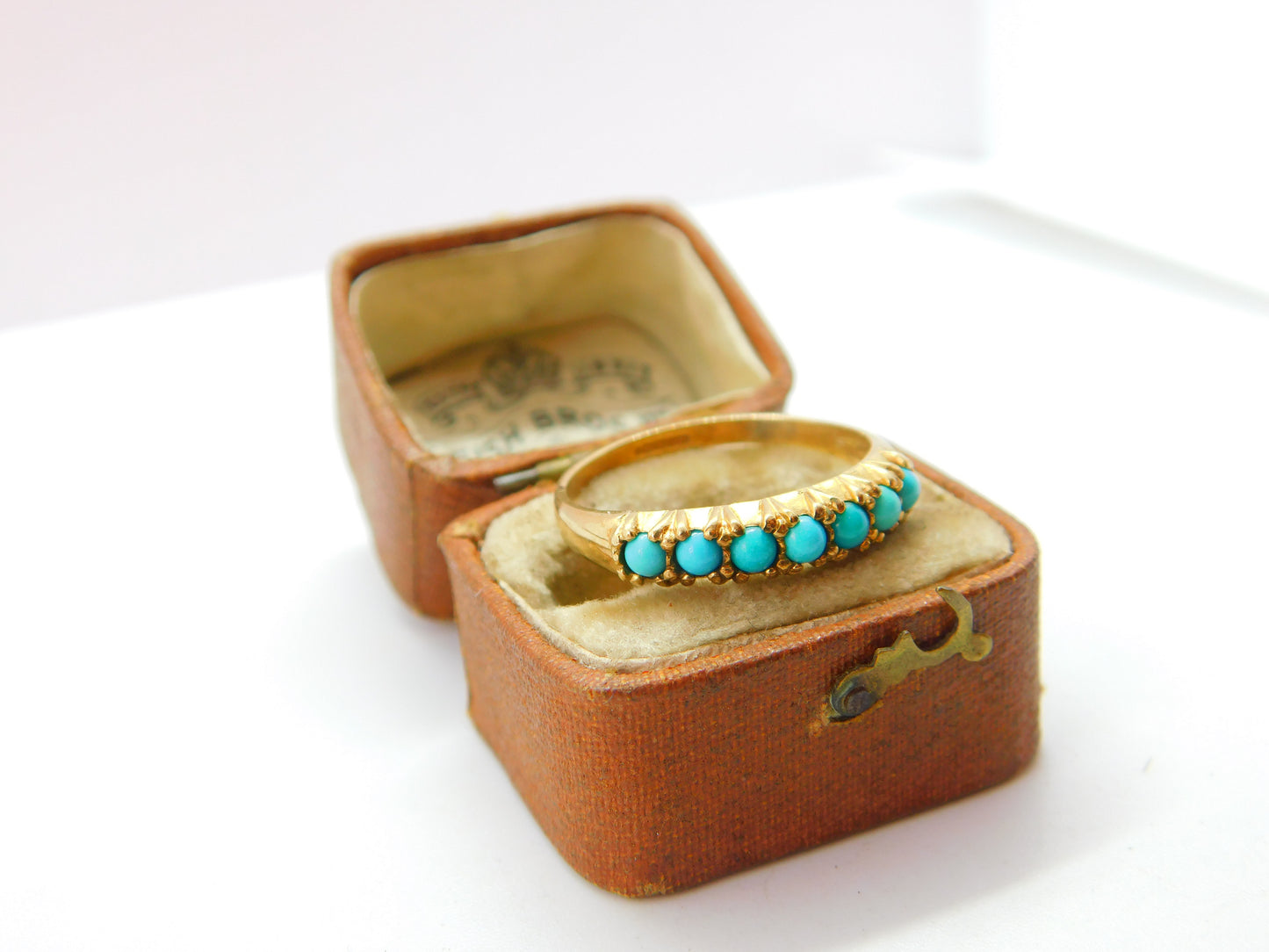 9ct Yellow Gold Seven Stone Turquoise Half Eternity Ring Vintage c1990 London