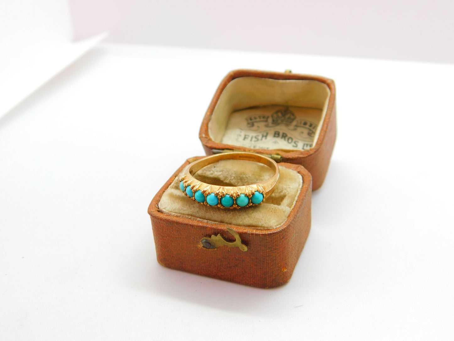 9ct Yellow Gold Seven Stone Turquoise Half Eternity Ring Vintage c1990 London