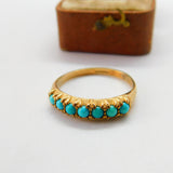 9ct Yellow Gold Seven Stone Turquoise Half Eternity Ring Vintage c1990 London