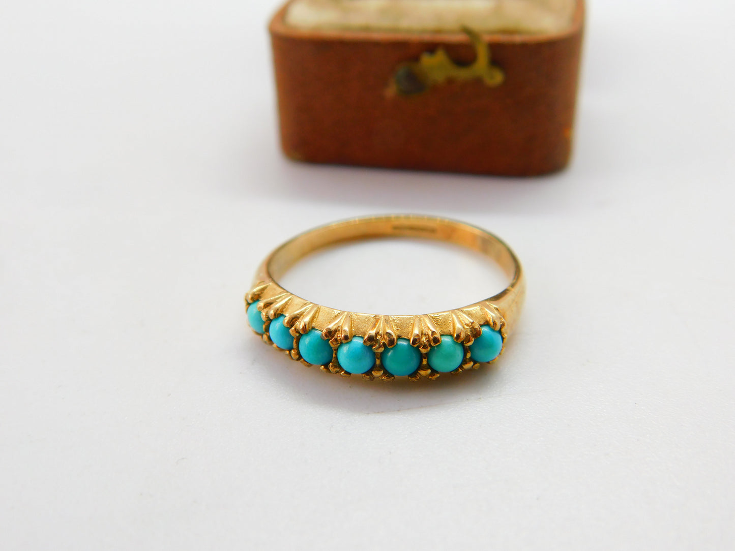 9ct Yellow Gold Seven Stone Turquoise Half Eternity Ring Vintage c1990 London