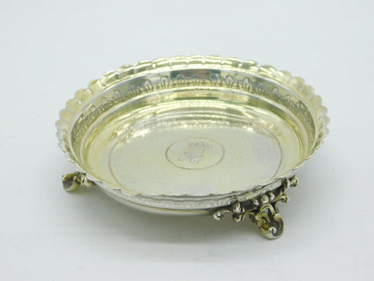 Hunt & Roskell Sterling Silver Gilded Glass Coaster Dish 1910 London Antique